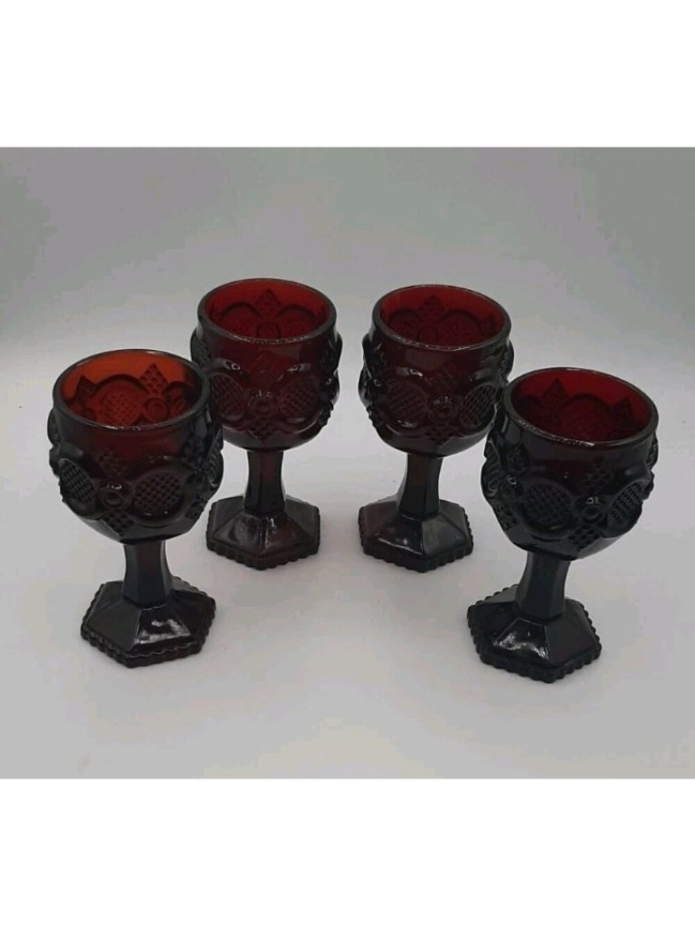 Avon 1876 Cape Cod Collection Ruby Red 4 1/2in. Cordial Wine Goblets Set of 4
